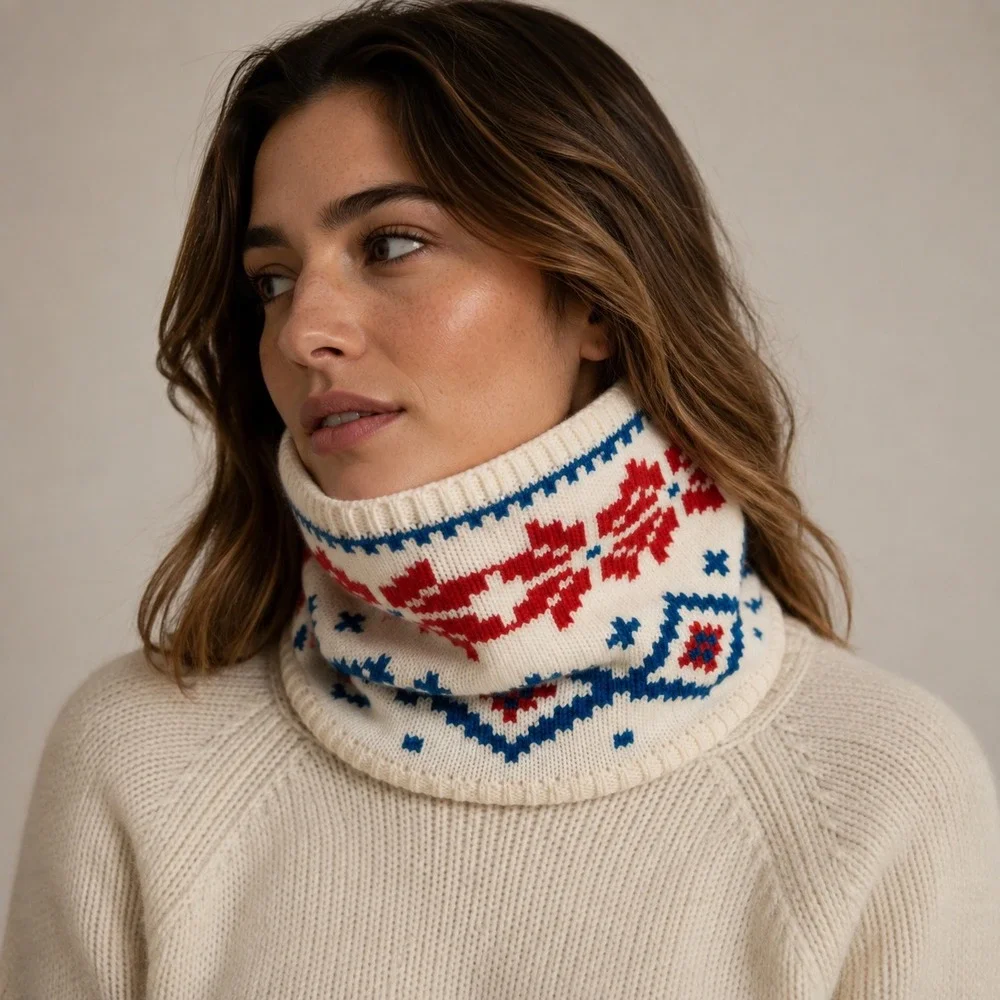 Fair Isle Fleece Lined Knit Neck Warmer Nordic Winter Snood One Size
